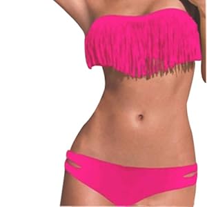 Hee Grand femmes bikini Sexy Maillot de Bain Fendu de Style Tassel Chinois S Pastššque Rouge