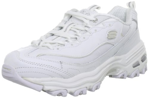 Skechers Sport Women's D'Lites Lace-Up Sneaker, White/Silver,10 M US