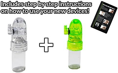 The Glass Bullet 2 Pack - Acrylic Snuff Bullet with Glass Bottle - Nasal Snuff Tobacco Accessory - Snuff Rocket Snorter (Clear/Green)