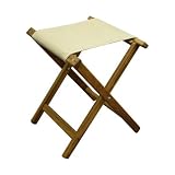 Teak Framed Folding Camp Stool with Khaki Canvas Seat