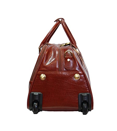 REAL LEATHER Holdall Telescopic Handle Weekend Cabin Travel Trolley Bag Brown