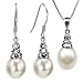 Crystal Top 8-9mm AAAA Drop Pearl Platinum Overlay CAREFREE Sterling Silver Pendant Necklace & Earrings Set, White