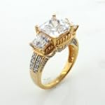 Gold over Sterling Silver Vermeil CZ 3-Stone Wieck Absolute Engagement Band Ring(Sizes 5,6,7,8)