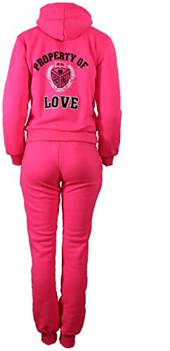 Illibox Fur Lined Property of Love 87 Womens Sweat Suite (LARGE, HOT PINK)
