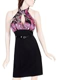 Sexy Plus Size Pink and Black Paisley Cocktail Party Dress with Belt 1X 2X 3X