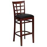 HERCULES Window Back Wood Restaurant Bar Stool - Black Vinyl Seat, Mahogany ....