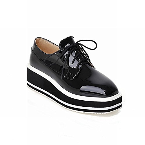 Carolbar Women's Fashion Lace up Popular Patent Leather Platform Wedge Heel Oxfords Shoes