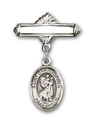 Sterling Silver Baby Badge with St. Christopher Charm and Polished Badge Pin