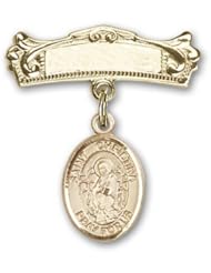 Gold Filled Baby Badge with St. Christina the Astonishing Charm and Arched Polished Badge Pin