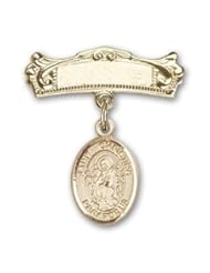 14K Gold Baby Badge with St. Christina the Astonishing Charm and Arched Polished Badge Pin