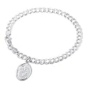 Sterling Silver Double Open Link W/ Charm Bracelet 7" Depicting Mother Holding Her Child