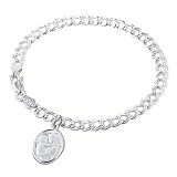 Sterling Silver Double Open Link W/Mother Holding Her Child Charm Bracelet 7"