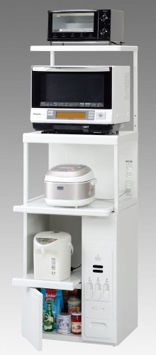 エムケー精工(MK精工) 上棚付レンジ台(米びつ20kg付) ファインキッチン(幅56.5) ホワイト SKU-206W