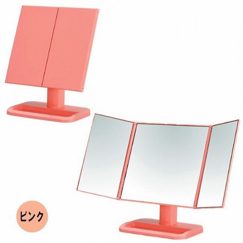【人気】可愛いワイドな三面鏡♪アイアン系のお部屋にピッタリ♪メイクアップミラー♪na-nk-242　ホワイト