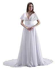 A-line V-neck Lace Floor Length Chiffon Dropped   Waistline Flutter  Dress