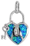 Sterling Silver Key to My Heart Pendant, Inlaid w/ Lab Opal 13/16 (20 mm) tall,