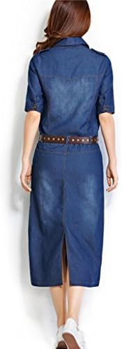 Fashion Women's Half Sleeve Jeans Shirt Long Dresses With Belt Small