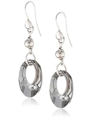 Sterling Silver Italian Rhodium Plated Open Oval Grey Swarovski Crystal Earrings