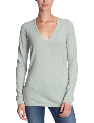 Tommy Hilfiger Damen Pullover 1M87602745 / FINLEY V NECK, Gr. 42 (XL), Gr&uuml;n (SAGE GREEN 34 Preisvergleich