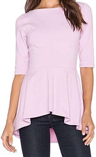 DDOL Women's Scoop Neck Half Sleeve Drape Tunic Peplum Top