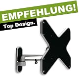 Schwenkbare vollbewegliche TV Wandhalterung PM-STYLE-37B (ultra flexibel). 97mm-257mm Wandabstand mit VESA 100 x 100 bis 200 x 200, auch 200 x 100 (entspricht 17-42 Zoll, auch 24 und 32). Wandhalter optimal für Plasma, LCD und LED Fernseher von Panasonic, Sony, Samsung, LG und Toshiba. Mit 15 kg Tragkraft eine für fast alle Flachbildfernseher und TFT geeignete Monitorhalterung. 360° drehbar, +/-90° schwenkbar und +/-15° neigbar. Original PureMounts Wandhalterungen.