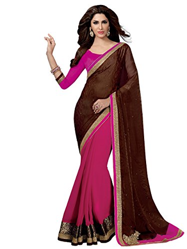 Shonaya pink,brown georgette patch work saree &unst…