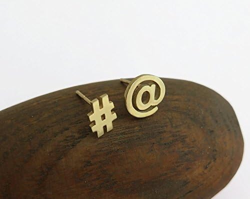 14k Gold Twitter Earrings - Hashtag & At Sign Studs