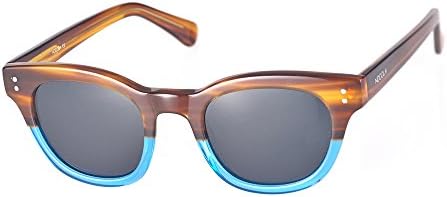 NOCOLA brand womens acetate frame two-tone Polarized UV400 Wayfarer vintage Sunglasses - Amber Blue