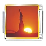 Statue Of Liberty Sunset Flag Italian Charms Bracelet Link