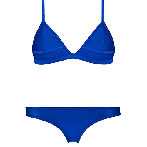DOIOWN Solid Color Neoprene Halter Push up Bikini Set Swimsuit Low Rise Bottom