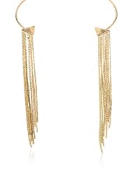 Antique Gold Tone Collar Crystal and Chain Fringe Necklace, 14"