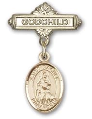 Gold Filled Baby Badge with St. Rachel Charm and Godchild Badge Pin
