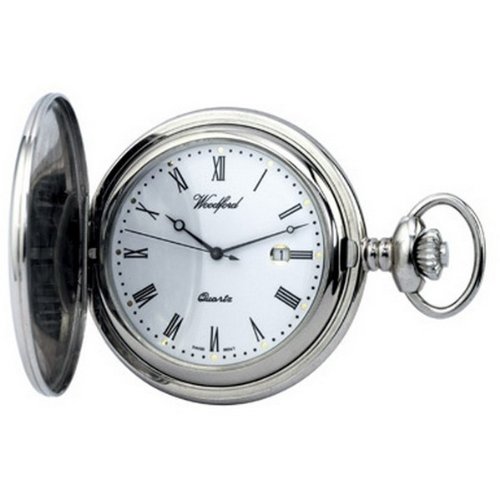 Chrome Plated Quartz Full Hunter Pocket Watch by Woodford