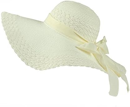 Girls Child Summer Large Brimmed Sweet Bow Beach Sunscreen Straw Hat Caps White