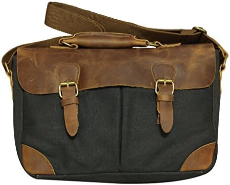 Rustic City Leather and Canvas Charcoal Briefcase Messenger Bag