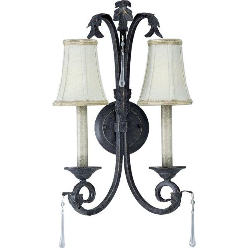 Progress Lighting P2953-84 2-Light Wall Sconce with Ivory Candles and Off White Ireland Fabric Shades, Espresso
