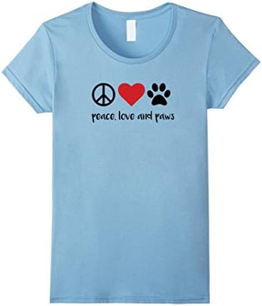 Women's Peace, Love and Paws Dog Lover Rescue T Shirt  XL Baby Blue