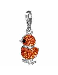 SilberDream Glitter Charm chick with orange Czech crystals 925 Sterling Silver Charms Pendant with Lobster Clasp for Charms Bracelet, Necklace or Earring GSC522O