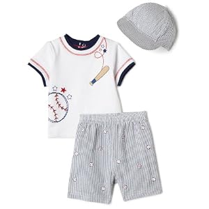 Little Me Sports Star Short Set with Hat, Blue Plaid