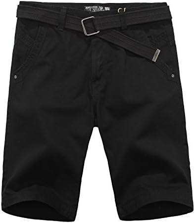 TISUN Mens All Season Casual Regular Fit Belted Flat-front Golf Black Shorts
