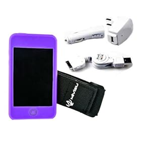 (7 Color Options) iPod Touch 3rd Gen skin case package + home / car charger, USB cable, armband, iPod Touch 3rd Generation skin case 3G and screen protector