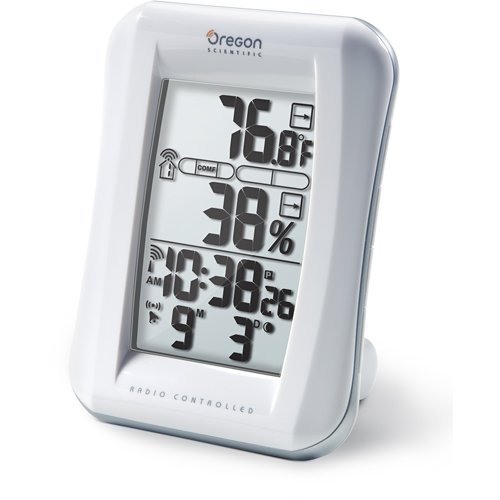 Oregon Scientific RMR683HGA Wireless Indoor/Outdoor Thermometer with Self-Setting Atomic Clock, White