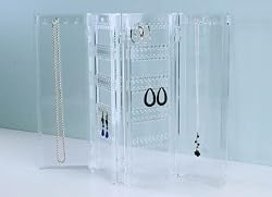 Clear Acrylic Earring & Necklace Keeper Folded Jewelry Organizer (13"H x 17.5"W x 0.5"D)