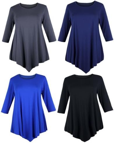 Curvylicious Women's Plus Size 3/4 Sleeve Round Neck Tunic Top