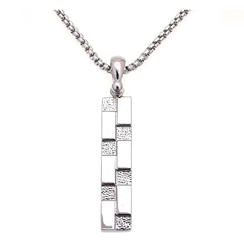 SUBILAND メンズアクセサリー レディースアクセサリー ユニセックスアクセサリー プレート ネックレス チェーン ベネチアチェーン シルバー ダミエ柄 (シルバー)