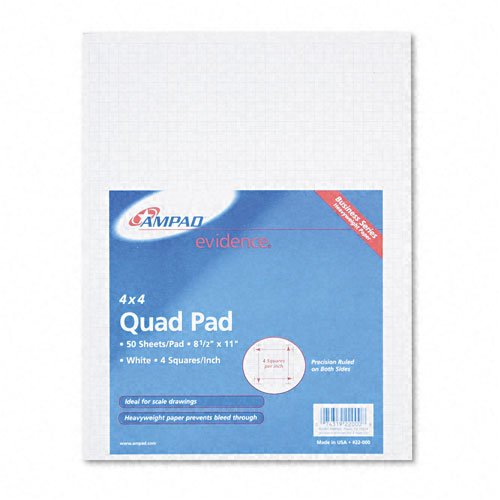 Ampad® 20lb Quadrille Pad with 4 Squares Inch - Ltr - White - 1 50-Sheet Pad Image Ampad® 20lb Quadrille Pad with 4 Squares Inch - Ltr - White - 1 50-Sheet Pad