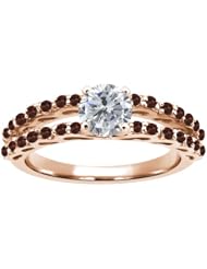 1.32 Ct Round H/I Diamond Red Garnet 925 Rose Gold Plated Silver Ring