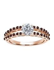 1.32 Ct Round H/I Diamond Red Garnet 18K Rose Gold Ring