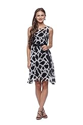 Belted General Print Round Neck Polyester/Silk/Knit  Dress