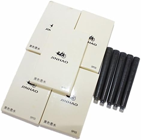 25 PCS Jinhao International Size Pen Ink Cartridge to Fit Fountain Pens, Black, 5 per Pack